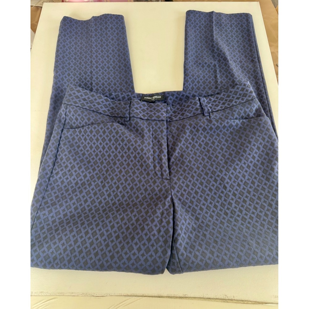 Mario Serrani Italy Cropped Pants‎ Sz 12 Blue black Geometric Stretch Ankle